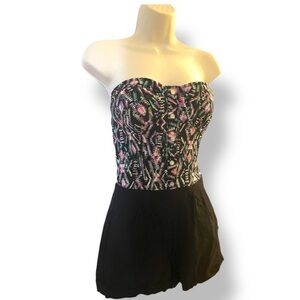 One piece Multicolor Black Strapless Romper Medium